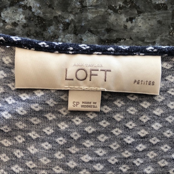 LOFT Navy & White Mixed Media Geo Dot Printed Top - Picture 3 of 6